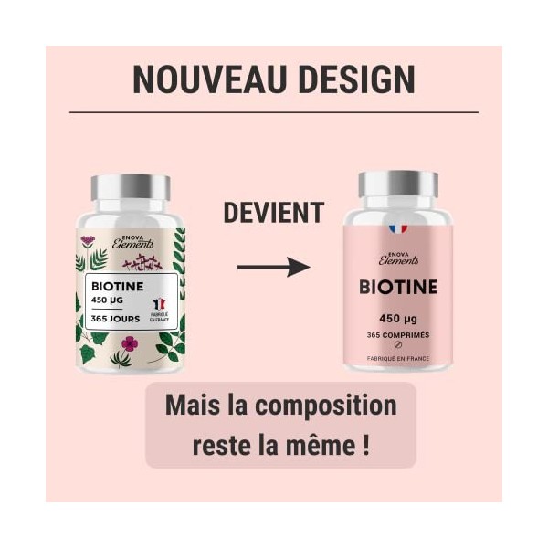 BIOTINE - 1 an d’Approvisionnement 365 Comprimés - Cheveux, Ongles, Peau - Fabriqué en France