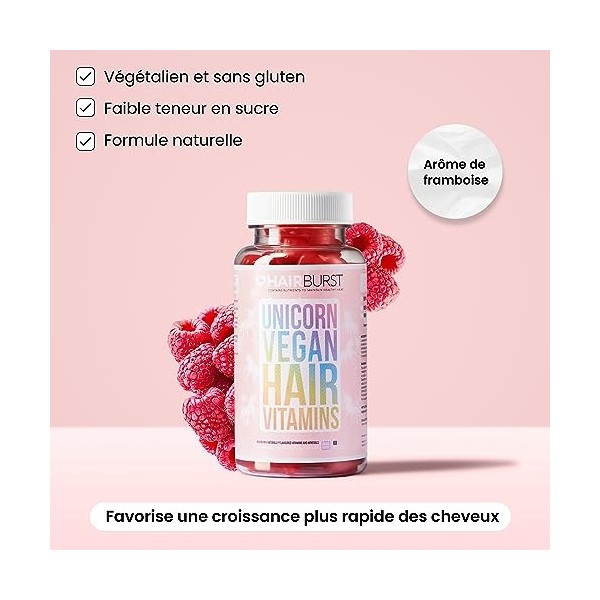 HAIRBURST Vitamines Vegan à la Biotine - 1 mois de cure - 60 Licornes - Obtiens une pousse des cheveux rapide - Réduit la per