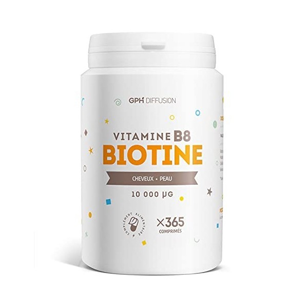 Vitamine B8 - Biotine - 10 000 µg - 365 comprimés - Cheveux, Peau