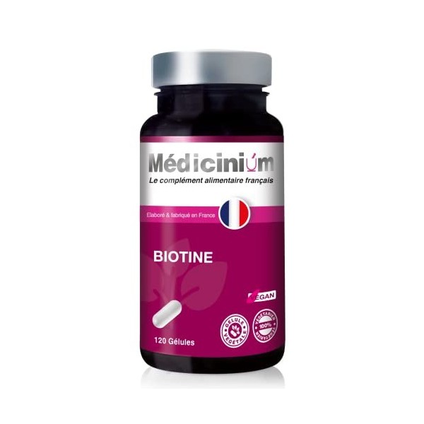 BIOTINE, vitamine B8,120 gélules, accélère la pousse des cheveux et des ongles, végan, conçu et fabriqué en France par Médici