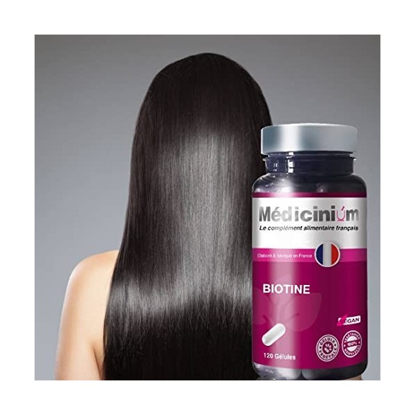 BIOTINE, vitamine B8,120 gélules, accélère la pousse des cheveux et des ongles, végan, conçu et fabriqué en France par Médici