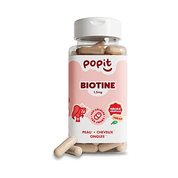 POP IT Biotine Cheveux Pousse Rapide 1500mcg/J - 120 Gélules, Cure Cheveux de 4 Mois - Pousse Cheveux très Rapide Femme et Ho