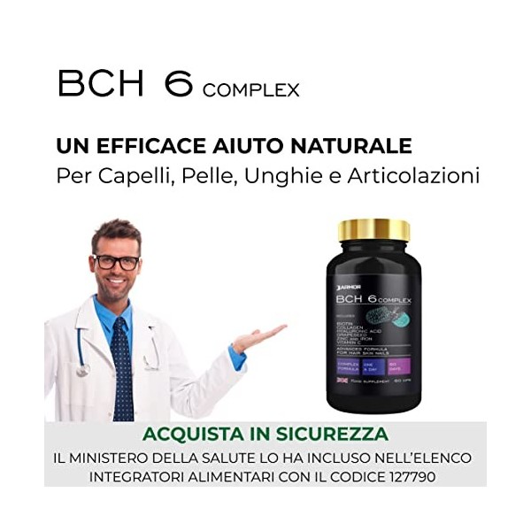 Collagène Acide Hyaluronique Biotine Vitamine C Zinc Croissance Des Cheveux et Des Onglés - J.Armor BCH Complex 60 gélules