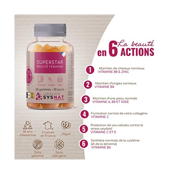 Gummies Biotine avec 3600% des Apports Recommandés • Complément alimentaire Cheveux Ongles Peau, Zinc, Vitamine C • Cure 1 mo