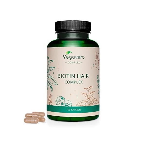 Biotine Complex Vegavero® | 100% Naturel | Avec Zinc, Sélénium, Amla, Prêle, Mela Annurca, L-Méthionine et L-Cystéine | Cheve