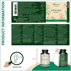 Biotine Complex Vegavero® | 100% Naturel | Avec Zinc, Sélénium, Amla, Prêle, Mela Annurca, L-Méthionine et L-Cystéine | Cheve