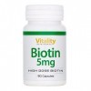 Biotine 5000 mcg, Accélère Pousse Cheveux, Ongles, Peau. Dbiotine, forme active naturelle de la biotin. 90 Gélules, 3 mois. C