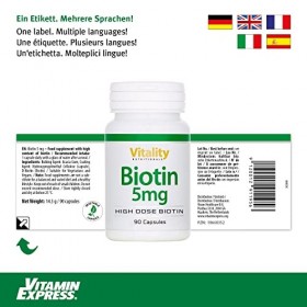 Biotine 5000 mcg, Accélère Pousse Cheveux, Ongles, Peau. Dbiotine, forme active naturelle de la biotin. 90 Gélules, 3 mois. C