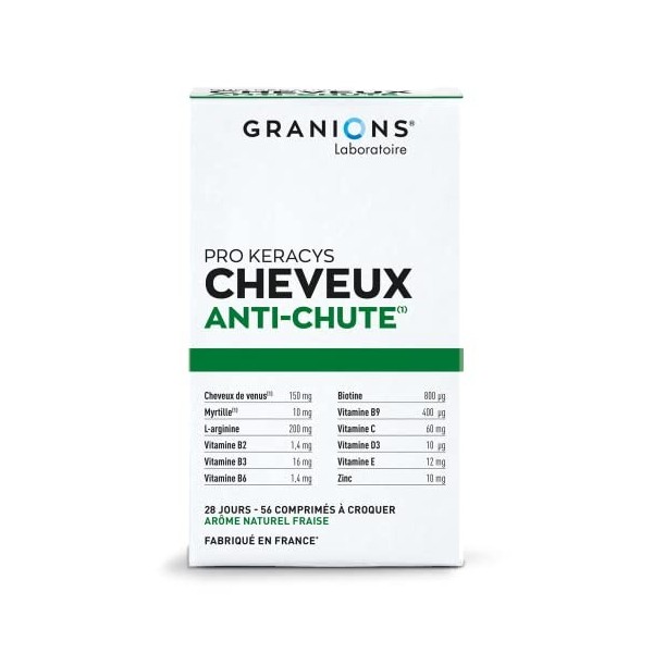 GRANIONS PRO KERACYS ANTI-CHUTE - Préviens la chute du cheveux - L-Arginine, Vit B2, B3, B6, B9, C, E, Biotine, Zinc, Séléniu