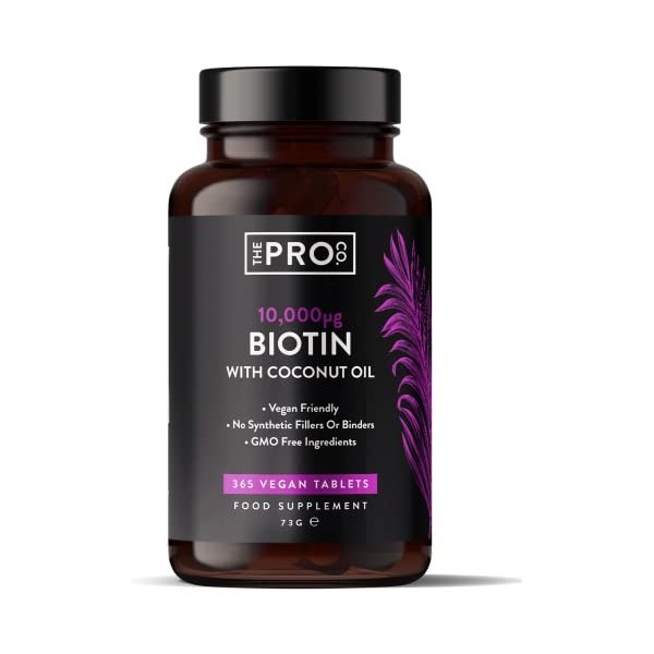 Biotine 10000 mcg avec huile de noix de coco - 365 comprimés végan 1 an approvisionnement - Supplément de croissance des ch