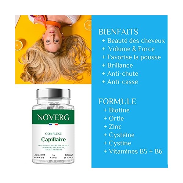 Complexe Capillaire | Embellisseur de Cheveux & Ongles | Anti-Chute & Anti-Casse | Favorise la Pousse | Biotine, Ortie, Zinc,
