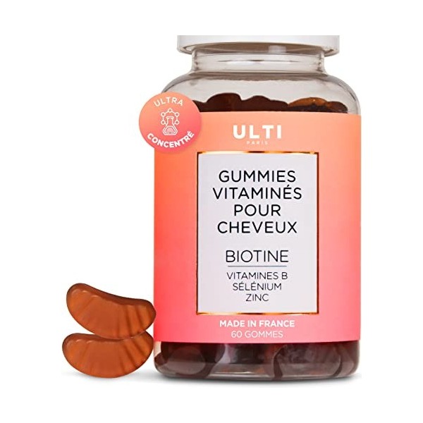Ulti Paris Gummies à la biotine pour la pousse des cheveux - complement alimentaire cheveux - vitamine B12 vitamine D vitamin