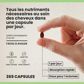 CYB | Hair Vital - Complement Alimentaire Cheveux - Biotine Cheveux | 365 Gélules 1 An dApprovisionnement - Biotine - Zinc -