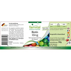 Fairvital | Biotine 10mg - Fort - avec 10000mcg de Biotine par comprimé - Vitamine B7 - VEGAN - 200 comprimés