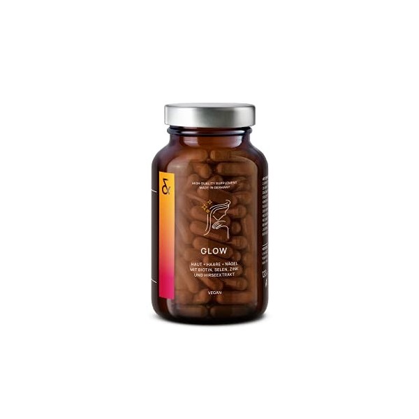 GLOW - Vitamines Cheveux avec Biotine Zinc Sélénium et Extrait de Millet - 120 Gélules 2 Mois - Complement Alimentaire Chev