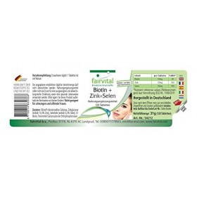 Fairvital | Biotine + Zinc + Sélénium - 120 comprimés pour 4 mois - Formule hautement dosée - Pour les cheveux, la peau et le