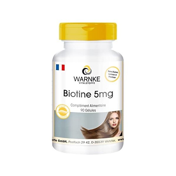 Biotine 5 mg - Fort - avec 5000mcg de Biotine par gélule - 90 gélules, vegan | Warnke Vitalstoffe