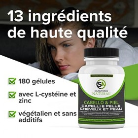Peau & Cheveux 180 gélules hautement dosées en biotine, vitamines B1, B6, extrait de millet, zinc, acide folique & plus Testé