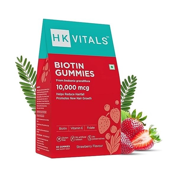 LOGY Vitals Lot de 60 gommes capillaires à la biotine, 10 000 mcg de biotine dextrait de sébanie, avec zinc, vitamine C, A e