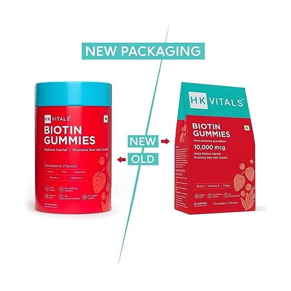 LOGY HK Vitals Biotine Hair Gummies, 10 000 mcg de biotine dextrait de Sesbania, avec zinc, vitamine C, A et E, végétalien, 