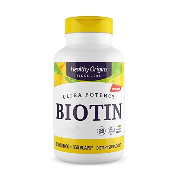 Healthy Origins, Ultra Potency Biotin, 10.000mcg, 360 Capsules végétaliennes, Hautement Dosé, Testé en Laboratoire, Végétarie