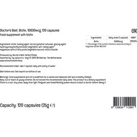 Doctors Best Biotine, 10000mcg, 120 gélules Végétaliennes, Testé en Laboratoire, Sans Gluten, Sans Soja, Végétarien