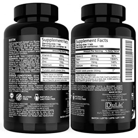Biotine cheveux, ongles, peau, 180 comprimés Dulàc complement alimentaire cheveux avec biotine selenium zinc vitamine C et gr