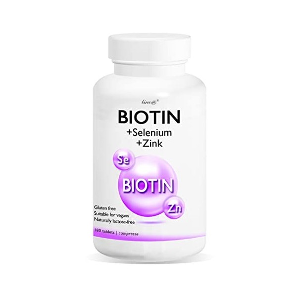 BIOTIN Line@ | 180 comprimés - 6 mois de traitement | Biotine + Sélénium + Zinc pour un mélange complet | 900% VNR