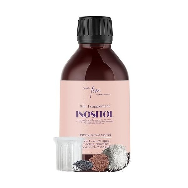 Inositol FEM Myo & D-Chiro 4100mg Liquide, SOPK & Équilibre Féminin, Supplément 9-en-1 Inositol, Folate 5-MTHF, Chrome, Zinc,