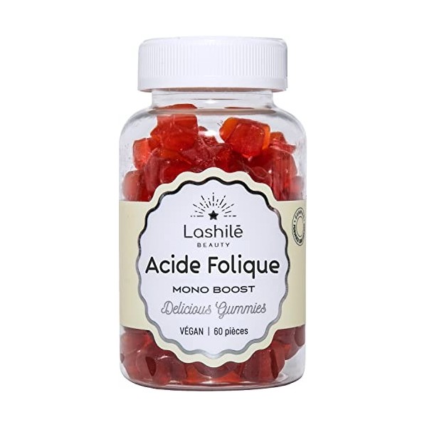 LASHILÉ BEAUTY - Compléments Alimentaires - Acide Folique - Mono Boost - Cure 1 mois - 60 Gummies - Vegan - Fabrication Franç