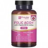 Acide folique 400 mcg - Comprimés végétaliens avec vitamine B12 et iode | Comprimés de vitamine B9 | Supplément pour soins de