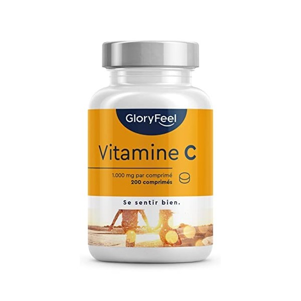 Vitamine C 1000mg 200 Comprimés Végétaliens 7 Mois , Vitamine C Hautement Concentré, Système Immunitaire*, Biodisponible, Sa