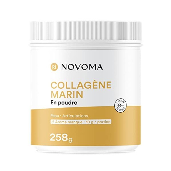 NOVOMA Collagène Marin Poudre Type 1 & 3, Peau Lisse & Articulations Souples, 10g par Portion, Cure de 25 jours, Collagène Br