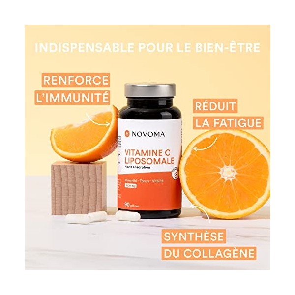 NOVOMA Vitamine C liposomale 1000mg, Assimilation Maximale, 90 gélules végétales, 100% Vitamin C Quali®-C, Système Immunitair