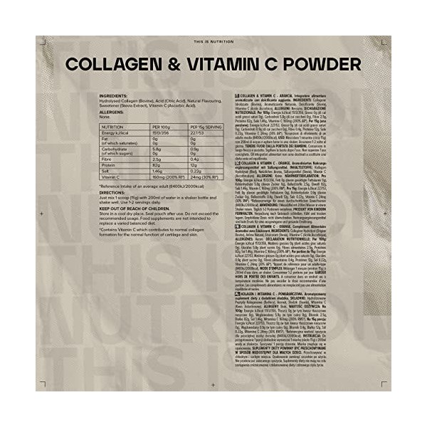 Bulk Collagène et Vitamine C en Poudre, Orange, 500 g