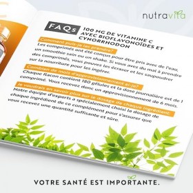 Vitamine C 1000 mg 180 Comprimés Vegan 6 mois Dosage Élevé & Hautement Biodisponible - Acide L Ascorbique avec Cynorhodons 