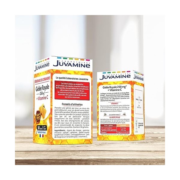 JUVAMINE - Résistance de lOrganisme Vitamine C Gelée Royale 250mg - Fabriqué en France - 50 Gélules