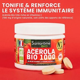 Santarome Bio - Acérola Bio 1000 - Très riche en Vitamine C naturelle - Tonifie & Renforce le Système Immunitaire - A base de