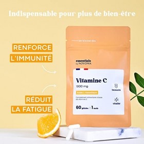 Vitamine C 1000mg, Cure de 1 mois, Réduit la Fatigue et Soutient le Système Immunitaire, 60 Gélules Végétales, 100% Acide Asc