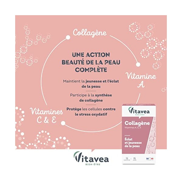 Vitavea - Complément Alimentaire Soin Visage - Collagène, Vitamine C, Vitamine A, Vitamine E - Eclat et Jeunesse de la Peau -