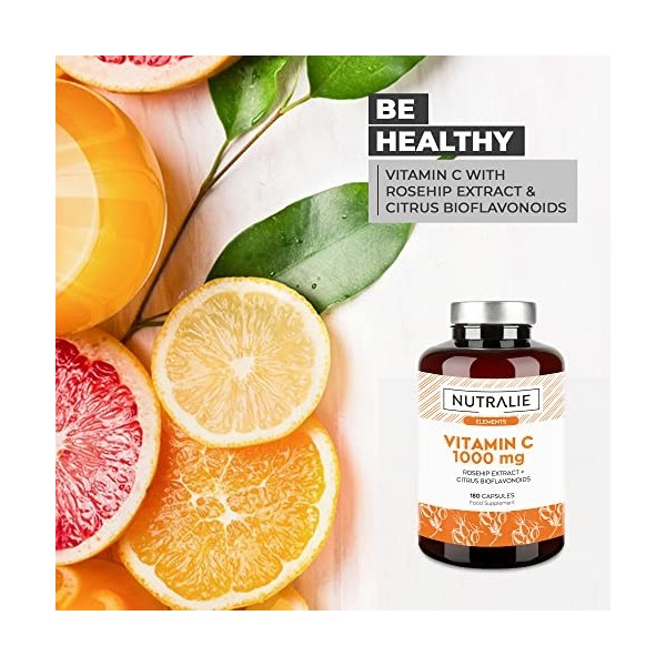 Vitamine C 1000mg Naturelle 180 Gélules BIO-Disponibles - Cure 3 Mois Vitamine C Pure - Vitamin C Antioxydant & Fatigue - Vit