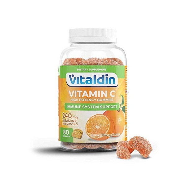 VITALDIN Vitamine C Gummies – 240 mg par dose – 80 Gommes pour 40 jours . saveur Orange - Renforce le Système Immunitaire – 