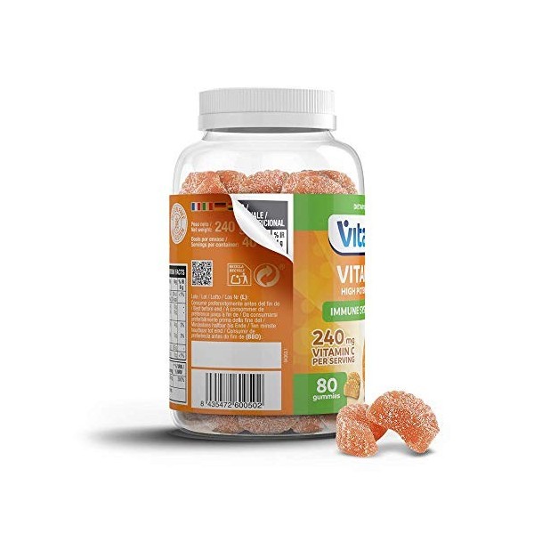 VITALDIN Vitamine C Gummies – 240 mg par dose – 80 Gommes pour 40 jours . saveur Orange - Renforce le Système Immunitaire – 