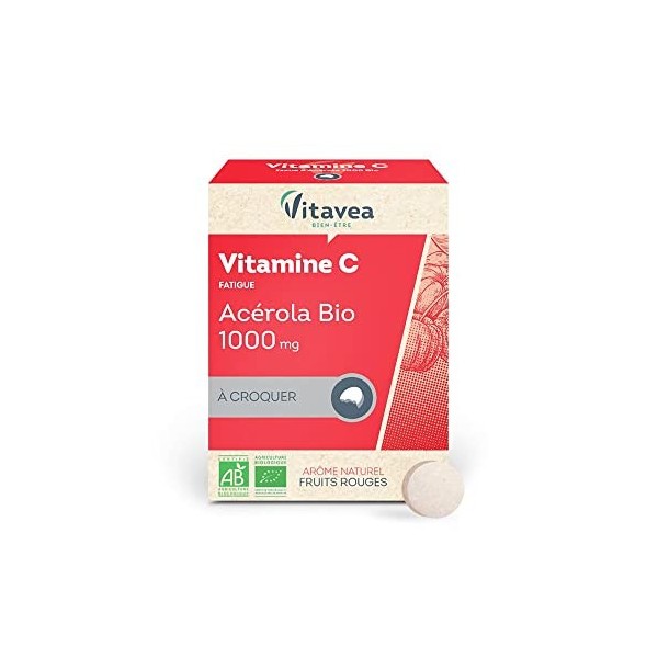 Vitavea - Complément Alimentaire Vitamine C Acérola 100% Bio - Acérola Biologique 1000 mg - Fatigue - Tonus et Vitalité - 24 