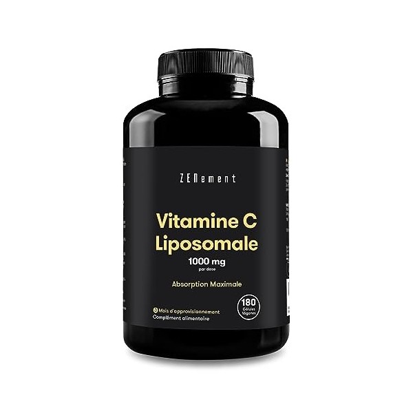 Vitamine C Liposomale 1000 mg | 180 Gélules Végan 3 mois | Acide Ascorbique Haute Concentration, Dosage Puissant | Contribu