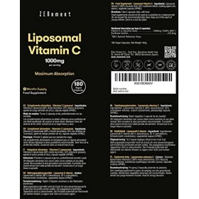 Vitamine C Liposomale 1000 mg | 180 Gélules Végan 3 mois | Acide Ascorbique Haute Concentration, Dosage Puissant | Contribu