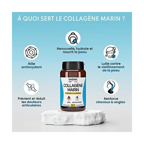 COLLAGENE MARIN - Vitamine C, E & Sélénium | Peau - Articulations - Cheveux - Ongles - Antioxydant - Anti-âge | Collagène Mar