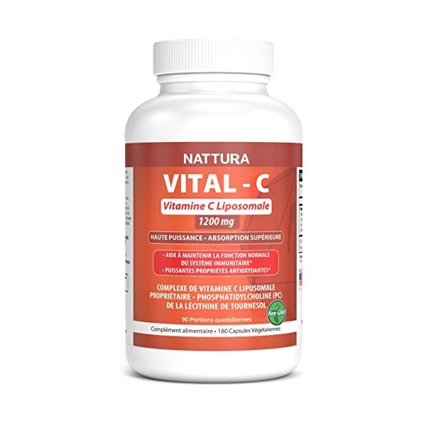 Vitamine C Liposomale 1200mg - 180 Capsules Végétariennes- Complexe Liposomal C Breveté de Haute Puissance Avec Phosphatidylc