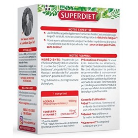 SUPERDIET- ACÉROLA 1000 BIO - Haute concentration en Vitamine C-Réduction de la fatigue -Acérola naturelle- 24 comprimés à cr