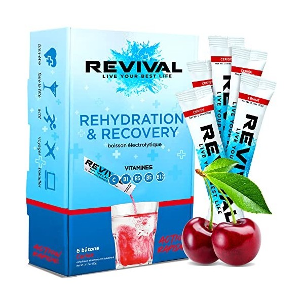 Revival Réhydratation Rapide Poudre d’Électrolytes - Sachet pour Boisson Réhydratante, Supplément Haute Teneur en Vitamine C,